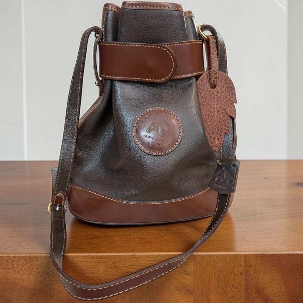 Vintage Equestre 1963 Two-Tone Brown Leather Drawstring Bucket Bag  Equestrian